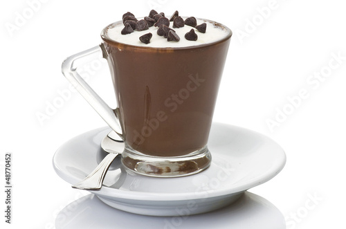 Photo: hot coffee with milk cream and chocolate pieces hot coffee with milk cream and chocolate pieces