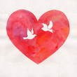 watercolor heart background with birds