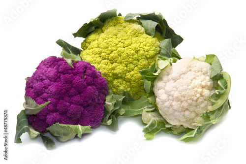 Photo: tris of Fresh cauliflower on white background tris of Fresh cauliflower on white background