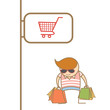 cartoon character of man enjoy shopping