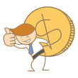 cartoon character of business man carrying big dollar coin