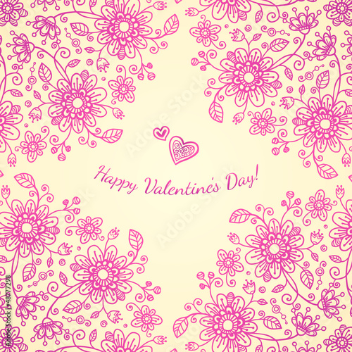 Vector: Pint valentines day doodle flowers background Pint valentines day doodle flowers background