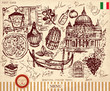 Vector hand drawn card with italian symbols