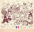 Vector hand drawn card with Paris symbols