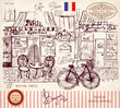 Vector hand drawn card with Paris symbols