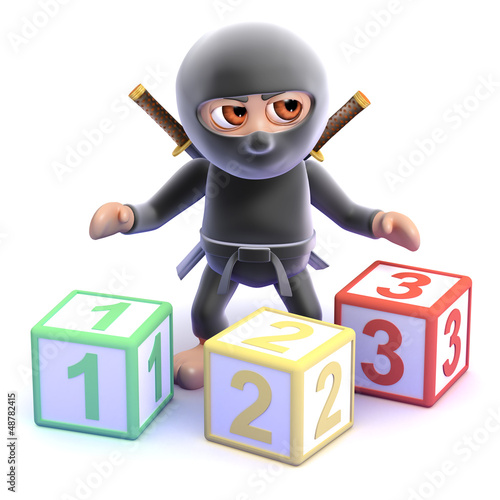 Illustration: Ninja counts with wooden blocks Ninja counts with wooden blocks