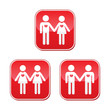 Hetero, gay, and lesbian love couples buttons set