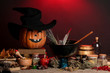Scary halloween laboratory in red light