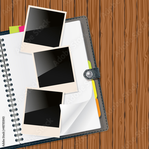 Vector: retro photo frames on open diary retro photo frames on open diary