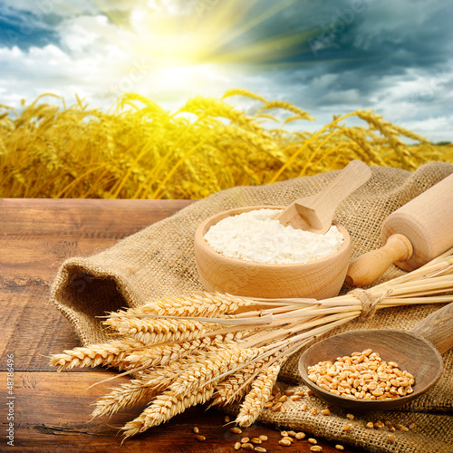 Photo: Organic ingredients for bread preparation Organic ingredients for bread preparation