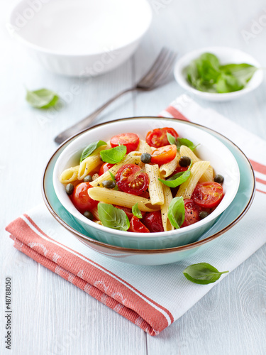 Photo: Penne with roasted cherry tomatoes and capers Penne with roasted cherry tomatoes and capers