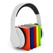 3d headphones with books audio-book concept