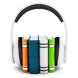 3d headphones with books audio-book concept
