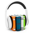 3d headphones with books audio-book concept