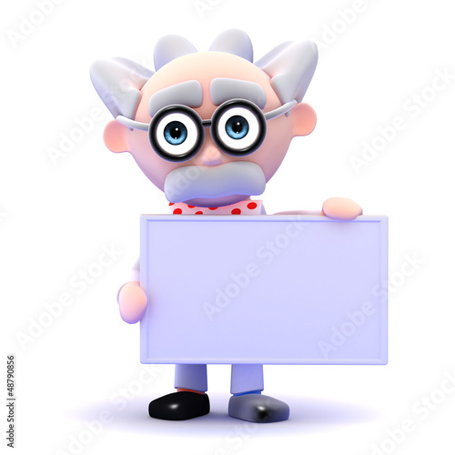 Illustration: Scientist holds a blank sign Scientist holds a blank sign