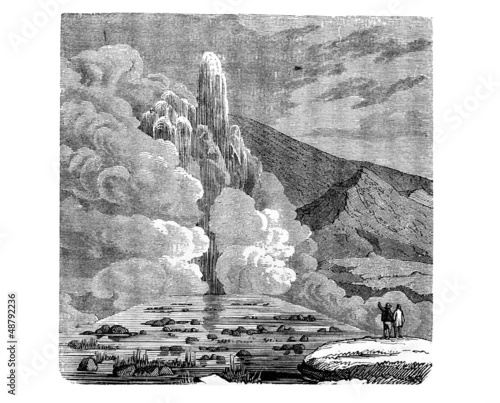 Illustration: Großer Geysir auf Island (Alte Lithographie) Großer Geysir auf Island (Alte Lithographie)