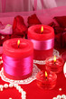 Decorated candles on celebratory table close-up