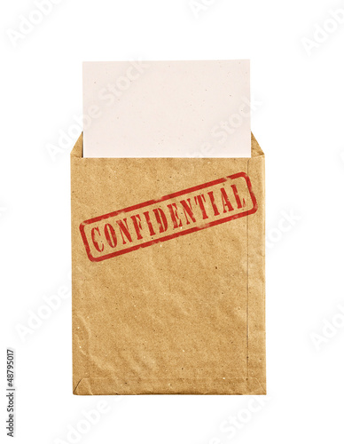 Photo: Old envelope with top secret stamp. Old envelope with top secret stamp.