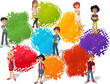Colorful template with cool cartoon young   people. Teenagers.