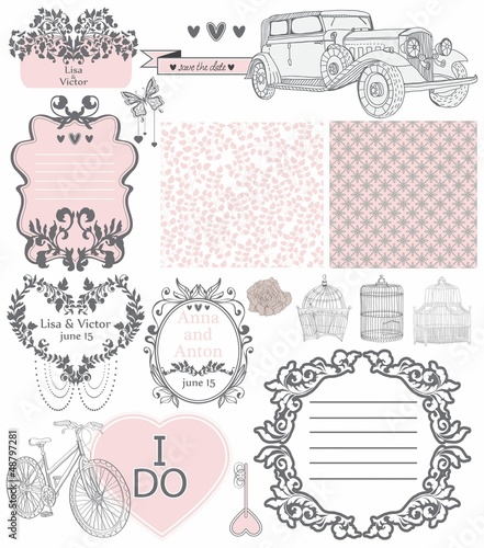 Vector: Wedding invitation collection of vintage elements Wedding invitation collection of vintage elements