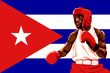 Vektor: Amateur boxer in protective uniform posing over Cuba flag Amateur boxer in protective uniform posing over Cuba flag