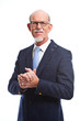 Smiling well dressed senior man with glasses. Isolated.