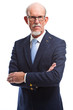 Serious well dressed senior man with glasses. Isolated.