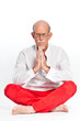 Spiritual senior man with glasses. Isolated on white.