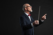 Senior conductor wearing suit. Studio shot.