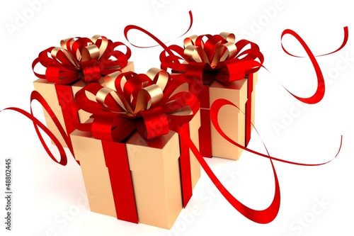 Illustration: drei geschenke gold rot -romantisch drei geschenke gold rot -romantisch