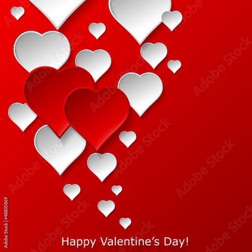 Vector: Abstract flying red and white hearts on red background. Valentin Abstract flying red and white hearts on red background. Valentin
