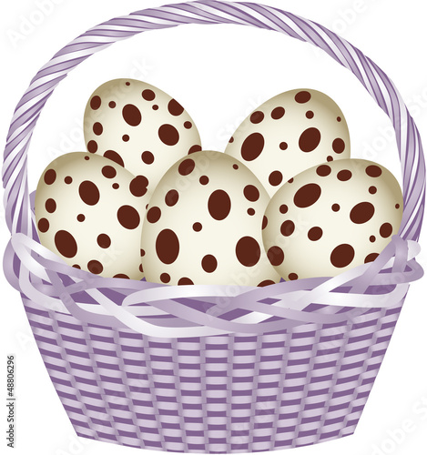 Vector: Basket with easter quail eggs Basket with easter quail eggs