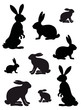 Vektor: Silhouetten-Set von Osterhasen Silhouetten-Set von Osterhasen