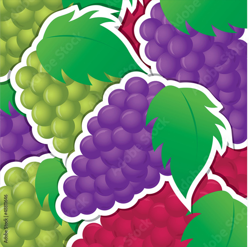 Vector: Red, purple and green grape sticker background/card in vector fo Red, purple and green grape sticker background/card in vector fo