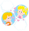 Vektor: Girl and Boy dreaming Girl and Boy dreaming