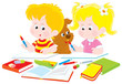 Vector: Children do homework Children do homework