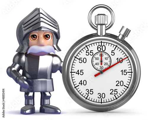 Illustration: Knight stands by a stopwatch Knight stands by a stopwatch