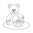 Teddy mit Geschenk Konturzeichnung