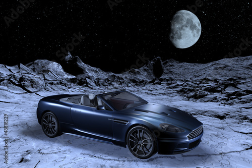 Illustration: Offener Sportwagen vor futuristischer Kulisse Offener Sportwagen vor futuristischer Kulisse