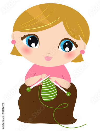 Vector: Beautiful knitting Woman isolated on white Beautiful knitting Woman isolated on white
