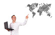 man pointing at map