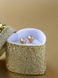 gold earrings stud with diamonds in a gold box