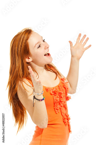 Photo: portrait teenager on white background, look up portrait teenager on white background, look up