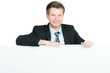 businessmann mit werbetafel