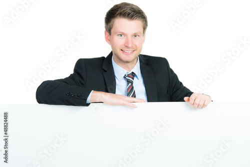 Photo: businessmann mit werbetafel businessmann mit werbetafel