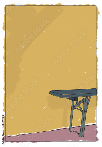 Illustration: wand mit holzbankdetail wand mit holzbankdetail