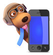 3d Pilot Dog hides behind a smartphone
