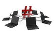 Hashtag Social Network with laptop computer - red -