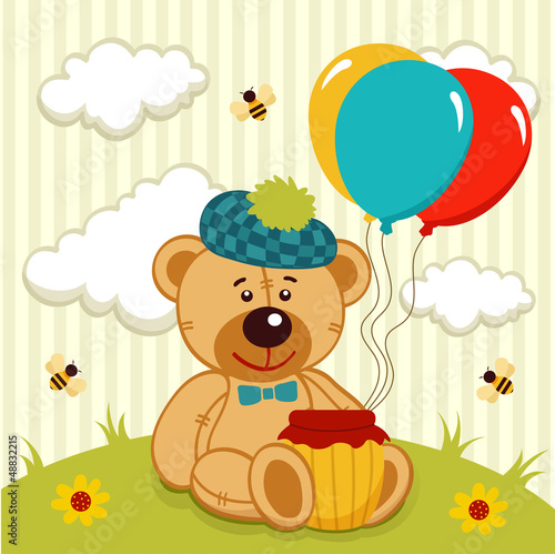 Vector: teddy bear with a pot of honey teddy bear with a pot of honey