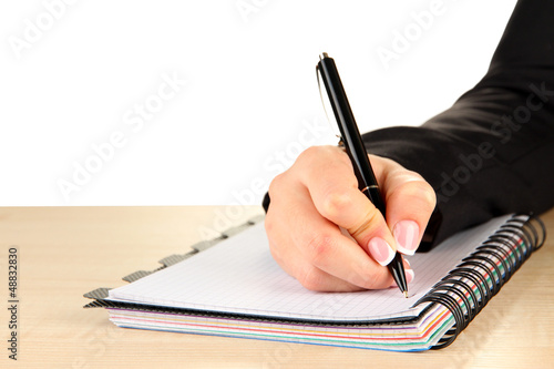 Photo: Hand write on notebook, on white background Hand write on notebook, on white background